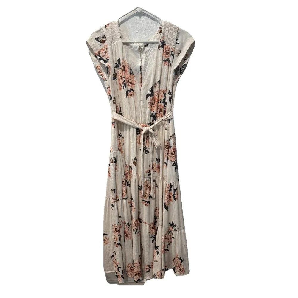 Free People All I Got Floral Printed Maxi Dress Ivory Pink Boho CottageCore Sz 6